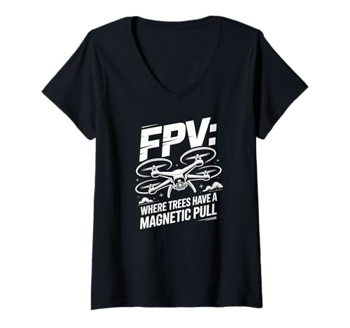 Damen FPV-Drohne, wo Bäume einen magnetischen Zug haben T-Shirt mit V-Ausschnitt Damen FPV-Drohne, wo Bäume einen magnetischen Zug haben T-Shirt mit V-Ausschnitt von FPV Drone Enthusiast Sky Adventure