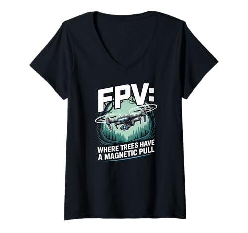 Damen FPV, wo Bäume eine Magnetzugdrohne haben T-Shirt mit V-Ausschnitt Damen FPV, wo Bäume eine Magnetzugdrohne haben T-Shirt mit V-Ausschnitt von FPV Drone Enthusiasts And Fans Worldwide