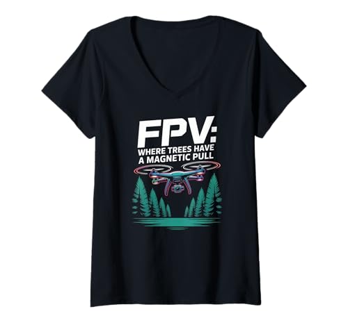 Damen FPV-Drohne, wo Bäume einen magnetischen Zug haben T-Shirt mit V-Ausschnitt Damen FPV-Drohne, wo Bäume einen magnetischen Zug haben T-Shirt mit V-Ausschnitt von FPV Drone Enthusiasts Magnetic Trees