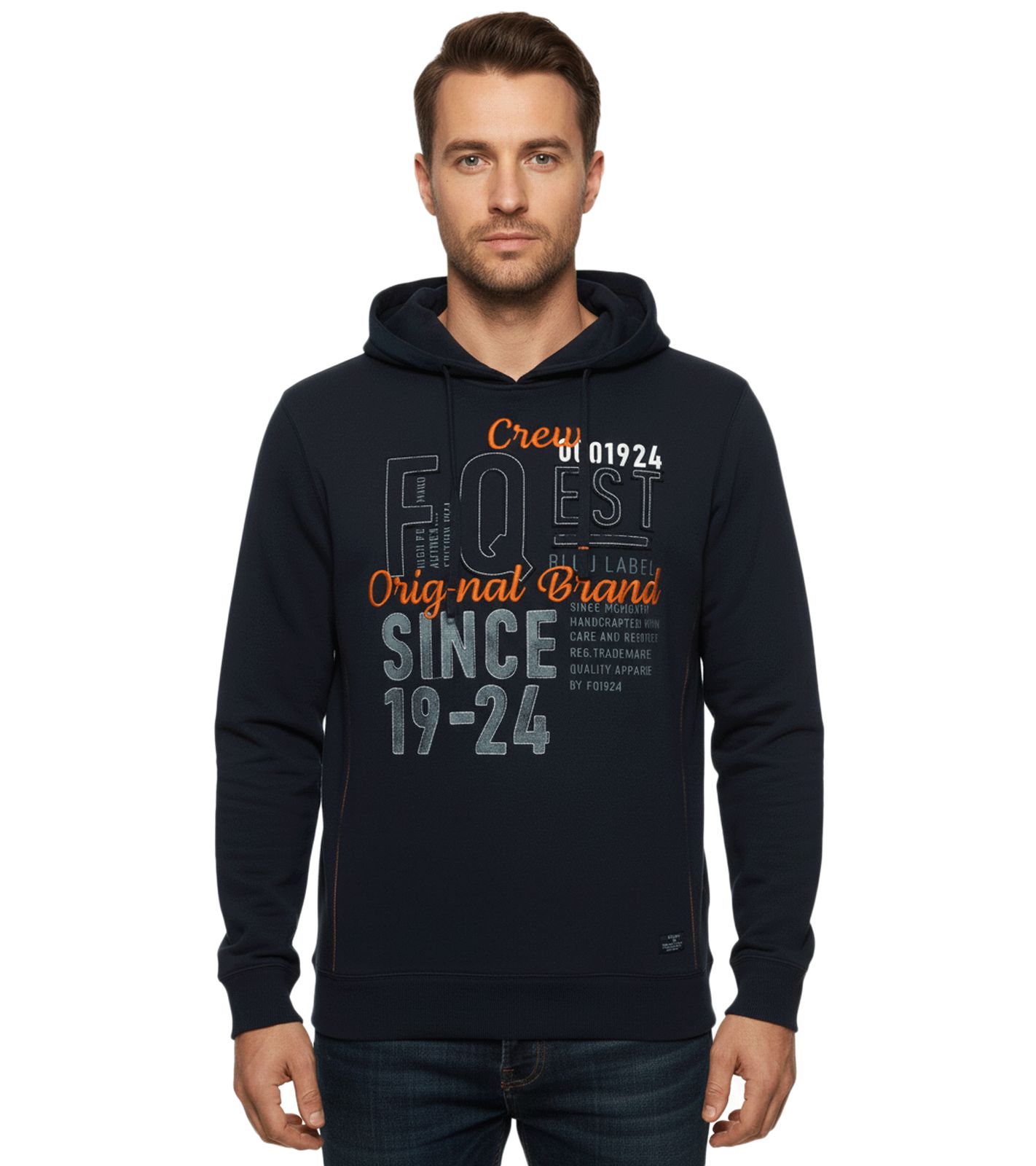 FQ1924 Erik Herren Sweatshirt Kapuzen-Pullover Baumwoll-Pulli mit Stickerei 21900544-ME 194011 Blau von FQ1924
