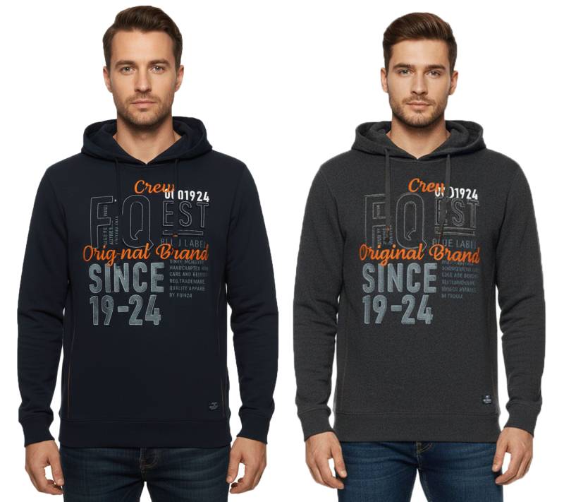 FQ1924 Erik Herren Sweatshirt Kapuzen-Pullover Baumwoll-Pulli mit Stickerei 21900544-ME Grau oder Dunkelblau von FQ1924