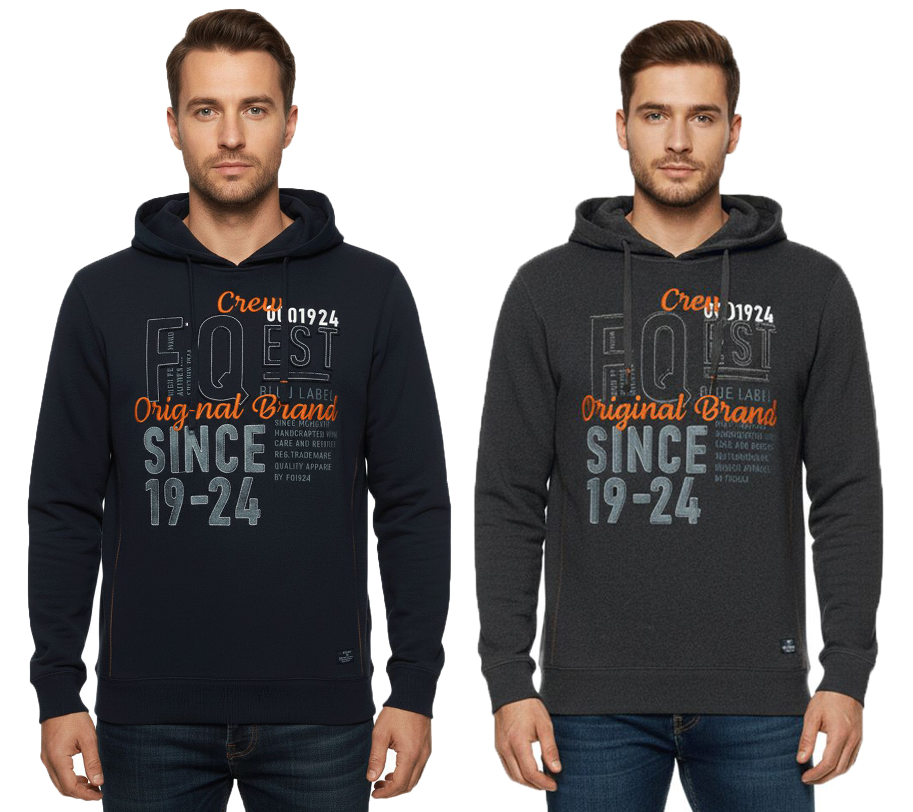 FQ1924 Erik Herren Sweatshirt Kapuzen-Pullover Baumwoll-Pulli mit Stickerei 21900544-ME Grau oder Dunkelblau von FQ1924