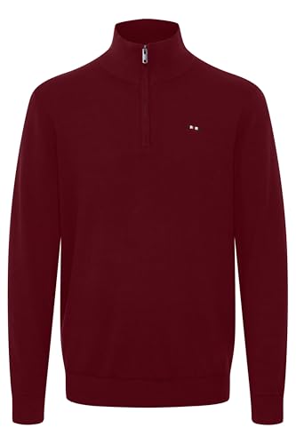 FQ1924 FQElias Herren Strickpullover Troyer Feinstrick Pullover mit Stehkragen und Reißverschluss, Größe:M, Farbe:Cabernet (191724) von FQ1924