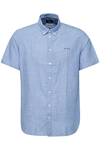 FQ1924 FQErlend Herren Kurzarmhemd Herrenhemd Hemd Basic Button-Down-Kragen Logo-Stickerei Hochwertige Baumwoll-Leinen-Qualität, Größe:XL, Farbe:Cashmere Blue (144115) von FQ1924