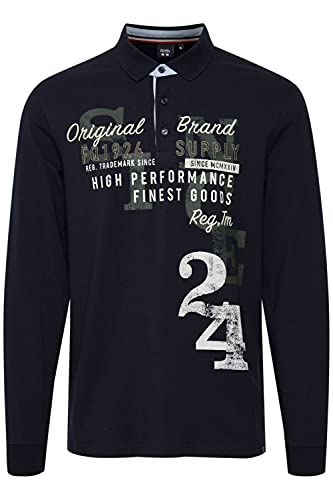 FQ1924 FQRagnvald Herren Longsleeve Langarmshirt Shirt mit Polo-Kragen und Print aus 100% Baumwolle, Größe:L, Farbe:Navy Blazer (193923) von FQ1924
