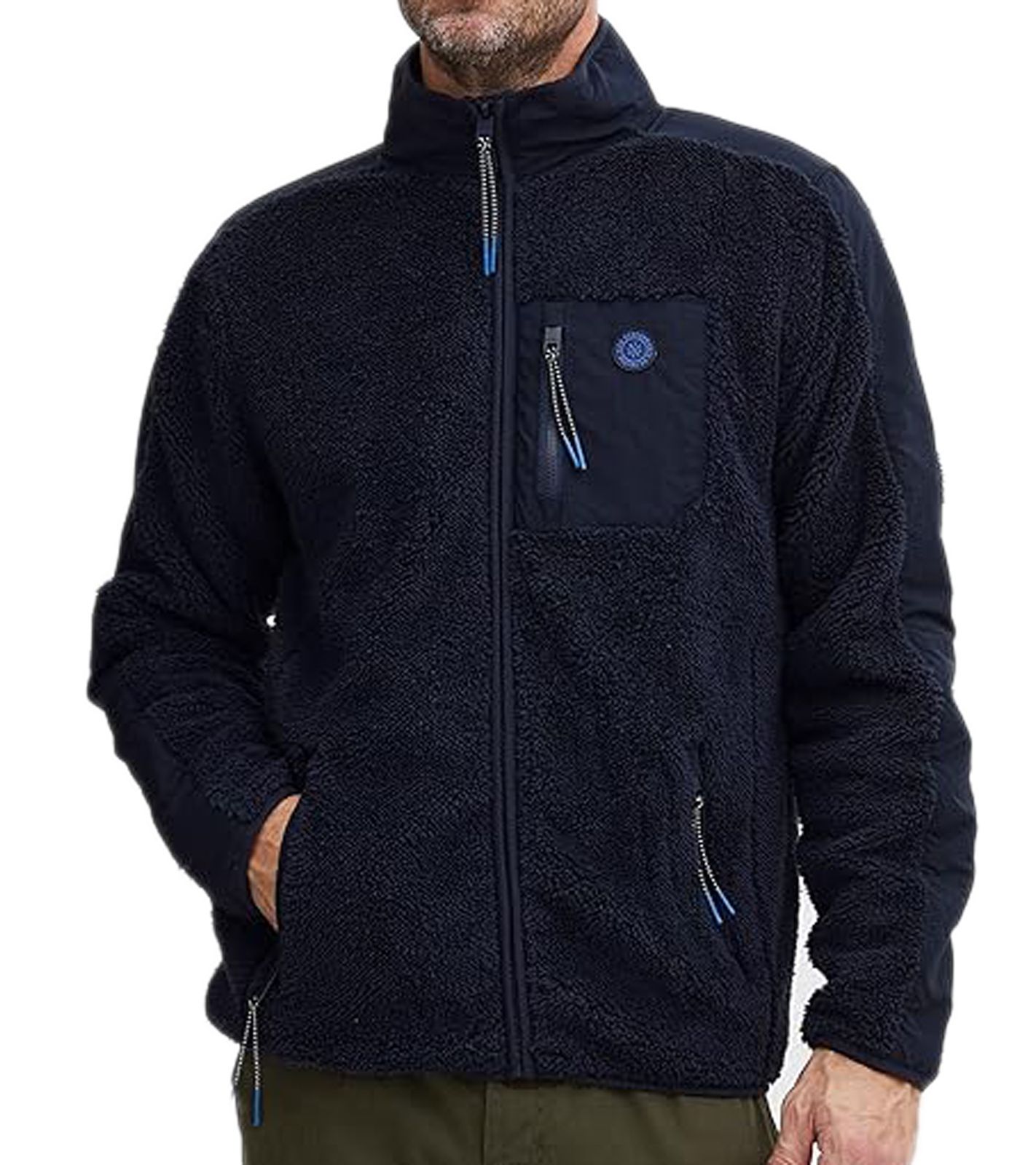 FQ1924 Felix Herren Teddy-Fleecejacke mit Brusttasche Fleece-Jacke mit Stehkragen 21900465-ME 193923 Blau von FQ1924