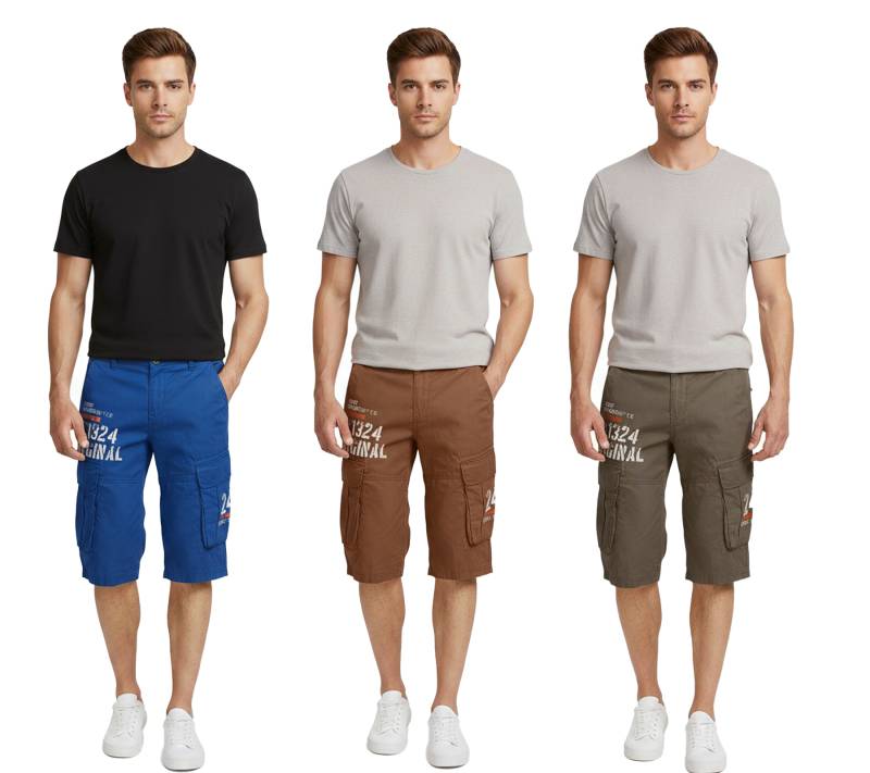 FQ1924 Mael Herren Freizeit-Bermuda Cargo-Shorts Baumwoll-Hose Sommer-Hose 21900196 Blau, Braun oder Khaki von FQ1924