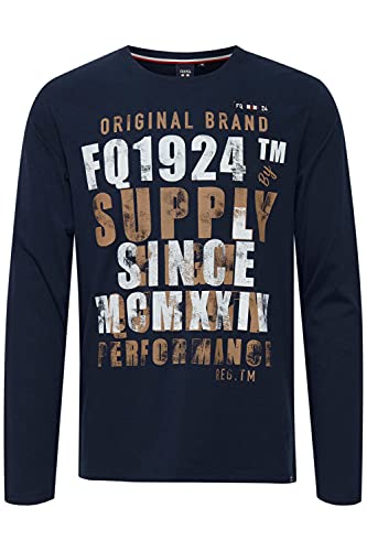 FQ1924 Wynton Herren Longsleeve Langarmshirt Shirt Mit Print aus 100% Baumwolle, Größe:XL, Farbe:Navy Blazer (193923) von FQ1924