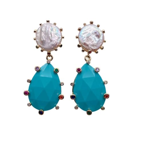 FQHIDMOMX 16mm Cultured White Coin Pearl 20x30mm Blue Pave Teardrop Dangle Earrings FQHIDMOMX 16mm Cultured White Coin Pearl 20x30mm Blue Pave Teardrop Dangle Earrings von FQHIDMOMX