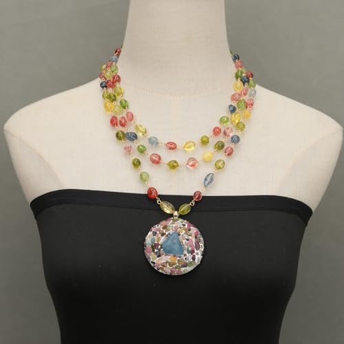 FQHIDMOMX 18'' 3 Rows Mix Color Crystal Smooth Nugget Chain Necklace Tourmaline Aquamarine Crystal Pendant FQHIDMOMX 18'' 3 Rows Mix Color Crystal Smooth Nugget Chain Necklace Tourmaline Aquamarine Crystal Pendant von FQHIDMOMX