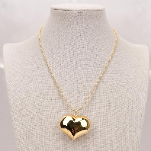 FQHIDMOMX 18" Gold Plated Chain Chokers Necklace Big Metal Heart Pendant Designer Gems Jewelry von FQHIDMOMX