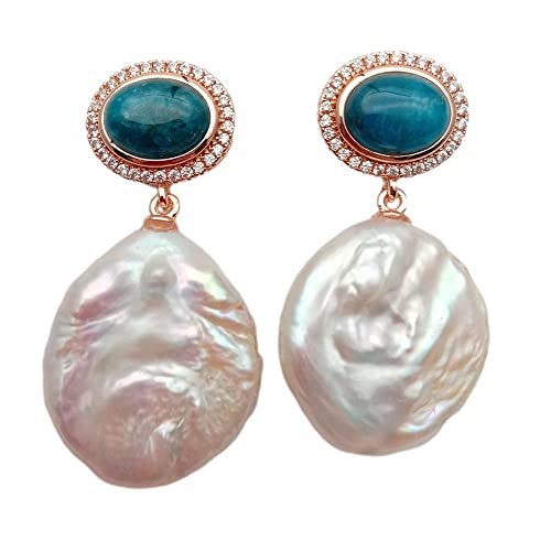 FQHIDMOMX 19mm Freshwater Cultured White Keshi Pearl Coin Shape Blue Apatite Pave Dangle Earrings FQHIDMOMX 19mm Freshwater Cultured White Keshi Pearl Coin Shape Blue Apatite Pave Dangle Earrings von FQHIDMOMX