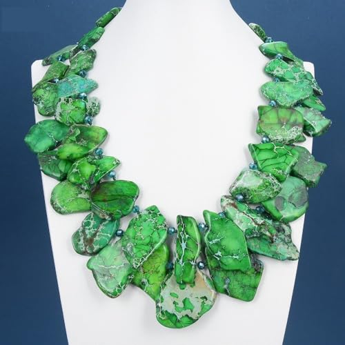 FQHIDMOMX 2 Strands Green Sea Sediment Imperial Jasper Crystal Necklace For Women von FQHIDMOMX