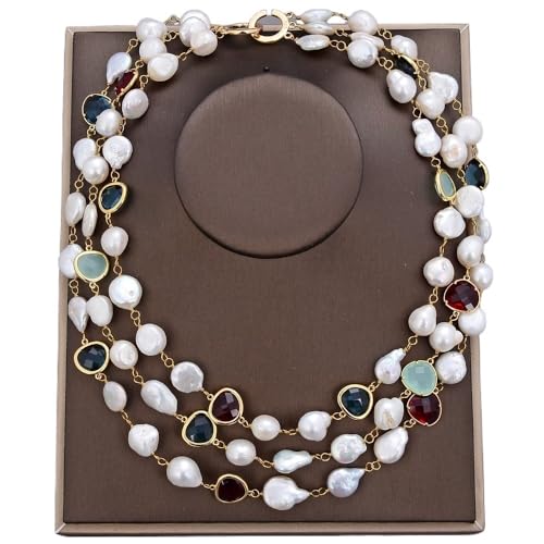 FQHIDMOMX 20" 3 Rows White Baroque Pearl Coin Pearl Gold Edge Plated Mix Color Crystal Necklace FQHIDMOMX 20" 3 Rows White Baroque Pearl Coin Pearl Gold Edge Plated Mix Color Crystal Necklace von FQHIDMOMX