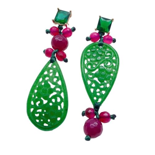 FQHIDMOMX 22x40mm Carved Green Jade 6mm-8mm Fuchsia Agate Green Stud Drop Earrings FQHIDMOMX 22x40mm Carved Green Jade 6mm-8mm Fuchsia Agate Green Stud Drop Earrings von FQHIDMOMX