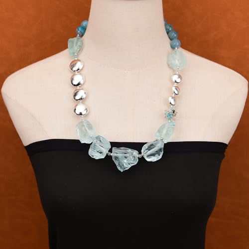 FQHIDMOMX 23'' Blue Quartz Glass Rough Raw Blue Faceted Round Agate Silver Plated Brushed Coin Beads Necklace For Women FQHIDMOMX 23'' Blue Quartz Glass Rough Raw Blue Faceted Round Agate Silver Plated Brushed Coin Beads Necklace For Women von FQHIDMOMX