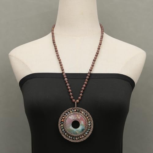 FQHIDMOMX 26'' Mix Color Jasper Braided Necklace Big Circle Ping buckle Pendant von FQHIDMOMX