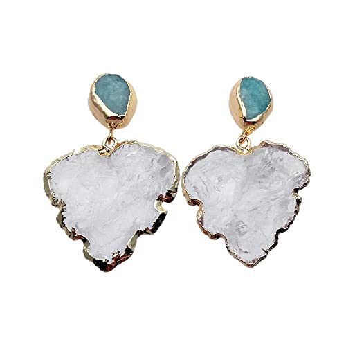 FQHIDMOMX 34x35mm Quartz Rough Raw Leafage Shape 13x18mm Gold Trim Earrings Stud Dangle Earrings FQHIDMOMX 34x35mm Quartz Rough Raw Leafage Shape 13x18mm Gold Trim Earrings Stud Dangle Earrings von FQHIDMOMX