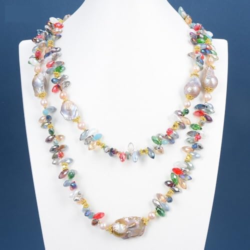 FQHIDMOMX 49'' Big Purple Nucleated Flameball Baroque Pearl top-Drilled Multi Color Teardrop Crystal Long Necklace FQHIDMOMX 49'' Big Purple Nucleated Flameball Baroque Pearl top-Drilled Multi Color Teardrop Crystal Long Necklace von FQHIDMOMX