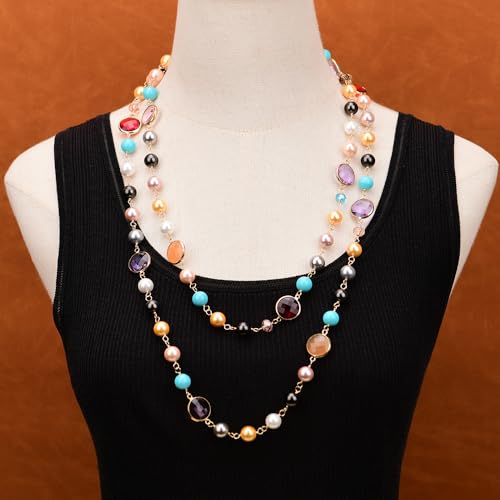 FQHIDMOMX 58" Multi Color Round Sea Shell Mother Of Pearl Mix Color Coin Crystal Beads Long Necklace Women Gift FQHIDMOMX 58" Multi Color Round Sea Shell Mother Of Pearl Mix Color Coin Crystal Beads Long Necklace Women Gift von FQHIDMOMX