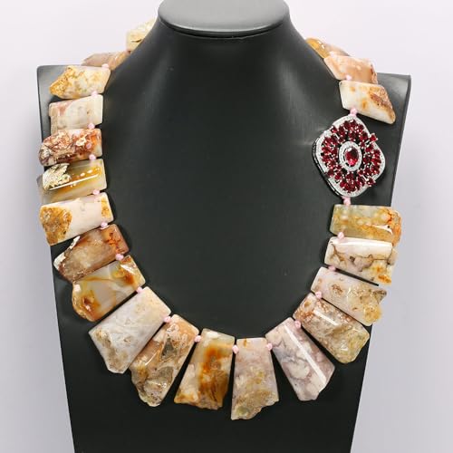 FQHIDMOMX Brown Ocean Jasper Agate Point Top Drilled Stone Slab Nugget Coated Connector Necklace For Lady Gifts von FQHIDMOMX