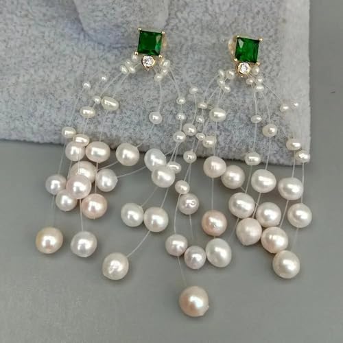 FQHIDMOMX Cultured White Rice Pearl Green stud Earrings for women von FQHIDMOMX