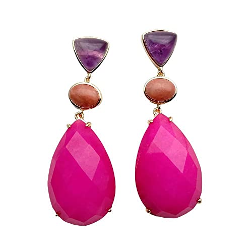 FQHIDMOMX Fuchsia Jade Amethyst Red Bezel Set Gemstone Dangle Earrings FQHIDMOMX Fuchsia Jade Amethyst Red Bezel Set Gemstone Dangle Earrings von FQHIDMOMX