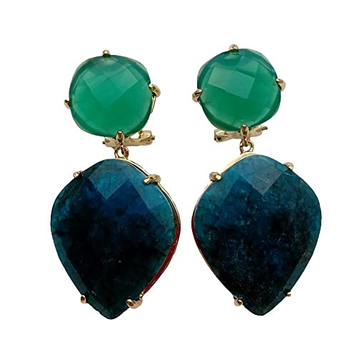 FQHIDMOMX Green Agate Blue Apatite Stone Dangle Stud Earrings Earrings von FQHIDMOMX