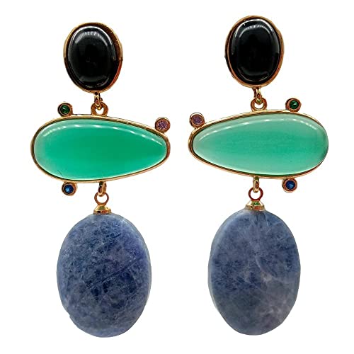 FQHIDMOMX Green agate Blue Oval Sodalite pave Gold filled Stud Earrings classic for women FQHIDMOMX Green agate Blue Oval Sodalite pave Gold filled Stud Earrings classic for women von FQHIDMOMX