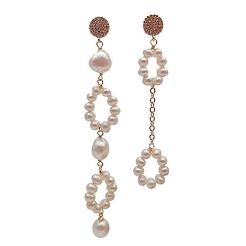 FQHIDMOMX Office style Cultured White Near round Pearl Asymmetric Earrings Geometric Fashion Jewelry von FQHIDMOMX