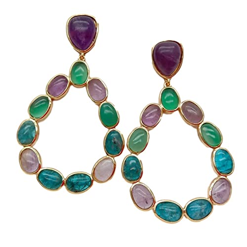 FQHIDMOMX Oval Green Agate Amethyst Apatite teardrop Gold Filled Stud Earrings luxury earrings for women FQHIDMOMX Oval Green Agate Amethyst Apatite teardrop Gold Filled Stud Earrings luxury earrings for women von FQHIDMOMX