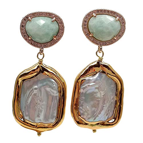 FQHIDMOMX Rectangle White Pearl Green Filled Stud Earrings FQHIDMOMX Rectangle White Pearl Green Filled Stud Earrings von FQHIDMOMX