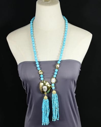 FQHIDMOMX Round Faced Blue Asymmetric Keshi Pearl Pendant Necklace Luxury Style Wedding for Women Jewelry von FQHIDMOMX