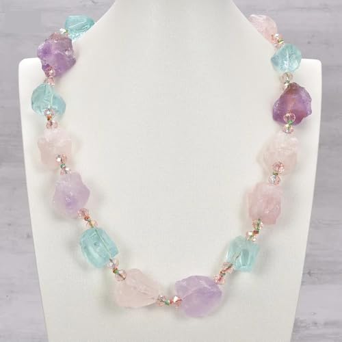 FQHIDMOMX Semi-Precious Stone Amethyst Rose Quartz Blue Glass Rough Nugget Necklace Lady Jewelry FQHIDMOMX Semi-Precious Stone Amethyst Rose Quartz Blue Glass Rough Nugget Necklace Lady Jewelry von FQHIDMOMX