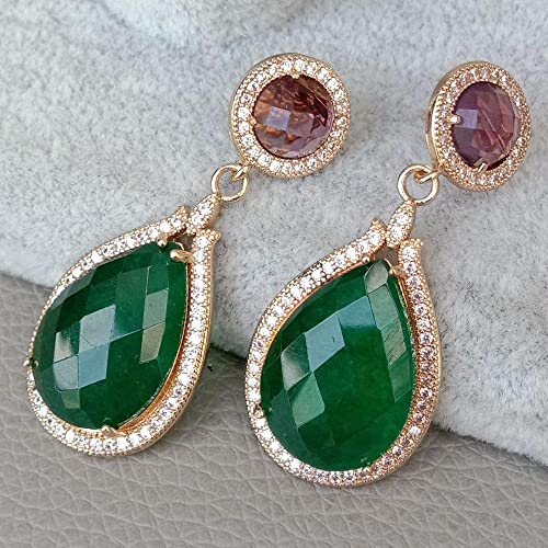FQHIDMOMX Valentine's Day gift Green Jade Teardrop Crystal pave Stud Earrings Ethnic Style For Women FQHIDMOMX Valentine's Day gift Green Jade Teardrop Crystal pave Stud Earrings Ethnic Style For Women von FQHIDMOMX