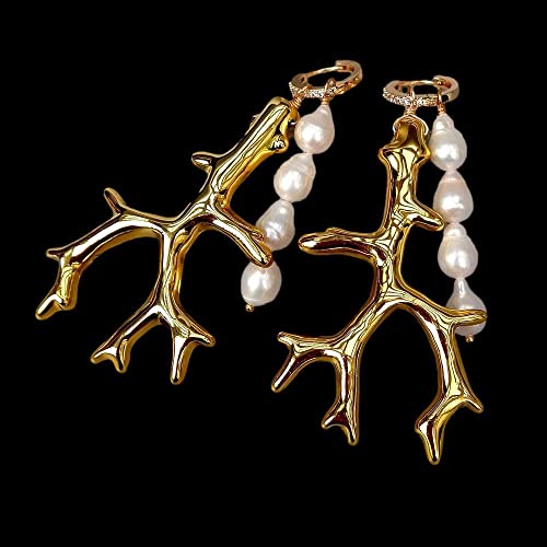 FQHIDMOMX White Nucleated Baroque Pearl Golden Resin Coral Branch Shape Hoop Earrings Punk Style for women FQHIDMOMX White Nucleated Baroque Pearl Golden Resin Coral Branch Shape Hoop Earrings Punk Style for women von FQHIDMOMX