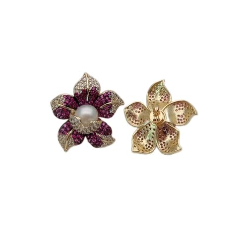 FQHIDMOMX White Pearl Yellow Gold color Plated Flower Stud Earrings for women Cubic Zirconia Pearl Earrings von FQHIDMOMX