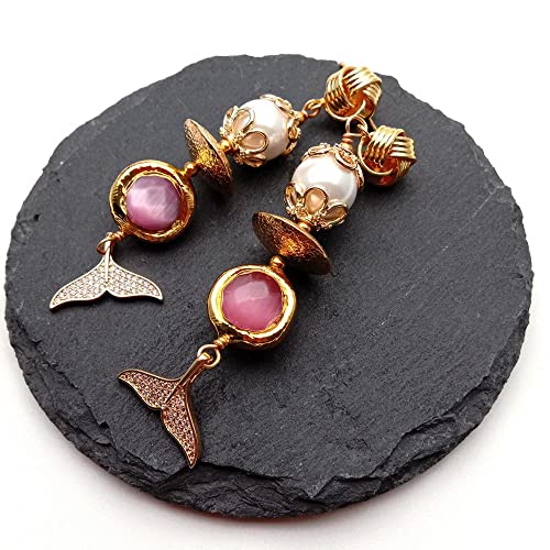 FQHIDMOMX White Sea Shell Pearl Pave Fish Tail Drop Stud Earrings FQHIDMOMX White Sea Shell Pearl Pave Fish Tail Drop Stud Earrings von FQHIDMOMX