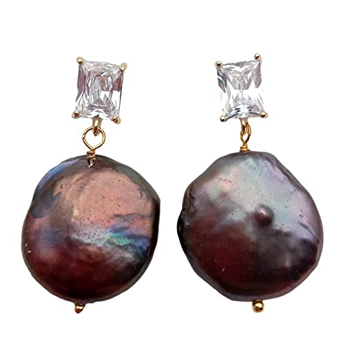 FQHIDMOMX Women Dangle Earrings 21x24mm Freshwater Black Coin Pearl Drop Earrings FQHIDMOMX Women Dangle Earrings 21x24mm Freshwater Black Coin Pearl Drop Earrings von FQHIDMOMX