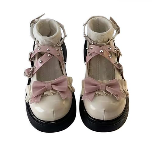 Damen niedliche Bowknot Mary Jane Flache Schuhe süße Lolita Stil mit Plattform Fersen Knöchelgurt geschlossene Zehe Süßigkeiten Farbe Strappy Bow Spitze Party Kleid Schuhe für süße coole Mädchen Damen niedliche Bowknot Mary Jane Flache Schuhe süße Lolita Stil mit Plattform Fersen Knöchelgurt geschlossene Zehe Süßigkeiten Farbe Strappy Bow Spitze Party Kleid Schuhe für süße coole Mädchen von FQLGJMY