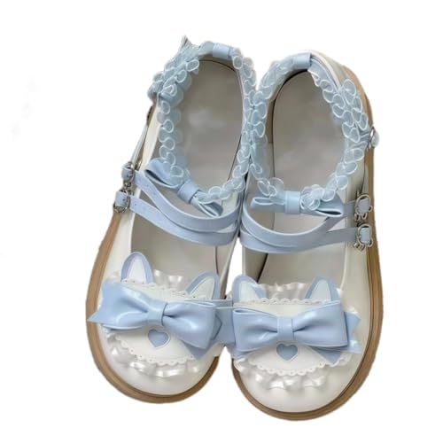 Damen niedliche Bowknot Mary Jane Flache Schuhe süße Lolita Stil mit Plattform Fersen Knöchelgurt geschlossene Zehe Süßigkeiten Farbe Strappy Bow Spitze Party Kleid Schuhe für süße coole Mädchen Damen niedliche Bowknot Mary Jane Flache Schuhe süße Lolita Stil mit Plattform Fersen Knöchelgurt geschlossene Zehe Süßigkeiten Farbe Strappy Bow Spitze Party Kleid Schuhe für süße coole Mädchen von FQLGJMY