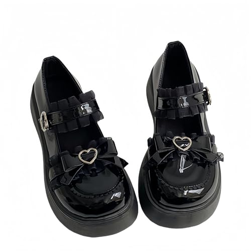Damen niedliche Bowknot Mary Jane Flache Schuhe süße Lolita Stil mit Plattform Fersen Knöchelgurt geschlossene Zehe Süßigkeiten Farbe Strappy Bow Spitze Party Kleid Schuhe für süße coole Mädchen Damen niedliche Bowknot Mary Jane Flache Schuhe süße Lolita Stil mit Plattform Fersen Knöchelgurt geschlossene Zehe Süßigkeiten Farbe Strappy Bow Spitze Party Kleid Schuhe für süße coole Mädchen von FQLGJMY