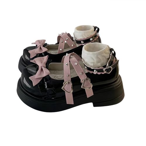 Damen niedliche Bowknot Mary Jane Flache Schuhe süße Lolita Stil mit Plattform Fersen Knöchelgurt geschlossene Zehe Süßigkeiten Farbe Strappy Bow Spitze Party Kleid Schuhe für süße coole Mädchen Damen niedliche Bowknot Mary Jane Flache Schuhe süße Lolita Stil mit Plattform Fersen Knöchelgurt geschlossene Zehe Süßigkeiten Farbe Strappy Bow Spitze Party Kleid Schuhe für süße coole Mädchen von FQLGJMY