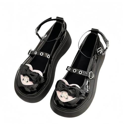 Damen niedliche Bowknot Mary Jane Flache Schuhe süße Lolita Stil mit Plattform Fersen Knöchelgurt geschlossene Zehe Süßigkeiten Farbe Strappy Bow Spitze Party Kleid Schuhe für süße coole Mädchen Damen niedliche Bowknot Mary Jane Flache Schuhe süße Lolita Stil mit Plattform Fersen Knöchelgurt geschlossene Zehe Süßigkeiten Farbe Strappy Bow Spitze Party Kleid Schuhe für süße coole Mädchen von FQLGJMY