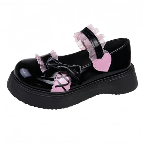 Damen niedliche Bowknot Mary Jane Flache Schuhe süße Lolita Stil mit Plattform Fersen Knöchelgurt geschlossene Zehe Süßigkeiten Farbe Strappy Bow Spitze Party Kleid Schuhe für süße coole Mädchen Damen niedliche Bowknot Mary Jane Flache Schuhe süße Lolita Stil mit Plattform Fersen Knöchelgurt geschlossene Zehe Süßigkeiten Farbe Strappy Bow Spitze Party Kleid Schuhe für süße coole Mädchen von FQLGJMY
