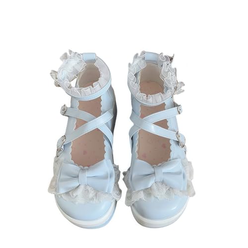 Damen niedliche Bowknot Mary Jane Flache Schuhe süße Lolita Stil mit Plattform Fersen Knöchelgurt geschlossene Zehe Süßigkeiten Farbe Strappy Bow Spitze Party Kleid Schuhe für süße coole Mädchen Damen niedliche Bowknot Mary Jane Flache Schuhe süße Lolita Stil mit Plattform Fersen Knöchelgurt geschlossene Zehe Süßigkeiten Farbe Strappy Bow Spitze Party Kleid Schuhe für süße coole Mädchen von FQLGJMY