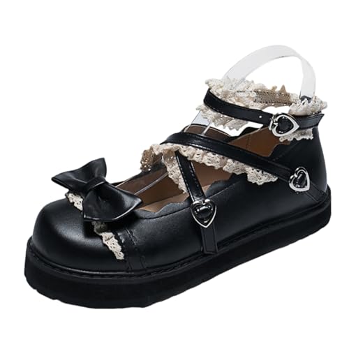 Damen niedliche Bowknot Mary Jane Flache Schuhe süße Lolita Stil mit Plattform Fersen Knöchelgurt geschlossene Zehe Süßigkeiten Farbe Strappy Bow Spitze Party Kleid Schuhe für süße coole Mädchen Damen niedliche Bowknot Mary Jane Flache Schuhe süße Lolita Stil mit Plattform Fersen Knöchelgurt geschlossene Zehe Süßigkeiten Farbe Strappy Bow Spitze Party Kleid Schuhe für süße coole Mädchen von FQLGJMY
