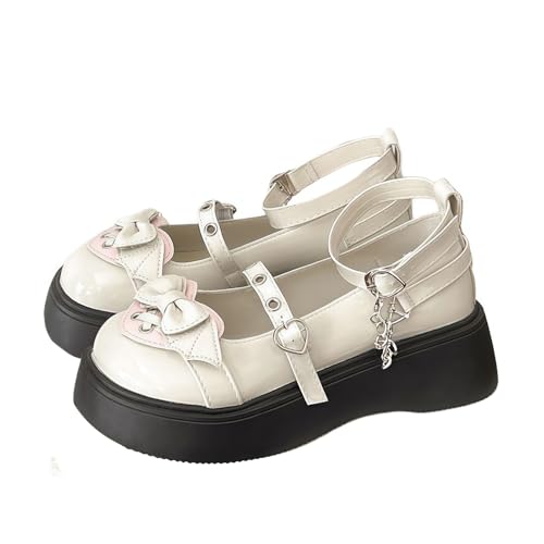 Damen niedliche Bowknot Mary Jane Flache Schuhe süße Lolita Stil mit Plattform Fersen Knöchelgurt geschlossene Zehe Süßigkeiten Farbe Strappy Bow Spitze Party Kleid Schuhe für süße coole Mädchen Damen niedliche Bowknot Mary Jane Flache Schuhe süße Lolita Stil mit Plattform Fersen Knöchelgurt geschlossene Zehe Süßigkeiten Farbe Strappy Bow Spitze Party Kleid Schuhe für süße coole Mädchen von FQLGJMY