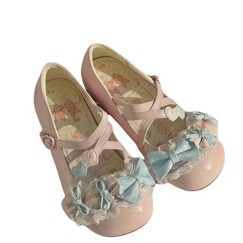 Damen niedliche Bowknot Mary Jane Flache Schuhe süße Lolita Stil mit Plattform Fersen Knöchelgurt geschlossene Zehe Süßigkeiten Farbe Strappy Bow Spitze Party Kleid Schuhe für süße coole Mädchen Damen niedliche Bowknot Mary Jane Flache Schuhe süße Lolita Stil mit Plattform Fersen Knöchelgurt geschlossene Zehe Süßigkeiten Farbe Strappy Bow Spitze Party Kleid Schuhe für süße coole Mädchen von FQLGJMY