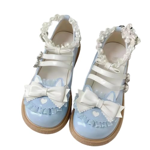Damen niedliche Bowknot Mary Jane Flache Schuhe süße Lolita Stil mit Plattform Fersen Knöchelgurt geschlossene Zehe Süßigkeiten Farbe Strappy Bow Spitze Party Kleid Schuhe für süße coole Mädchen Damen niedliche Bowknot Mary Jane Flache Schuhe süße Lolita Stil mit Plattform Fersen Knöchelgurt geschlossene Zehe Süßigkeiten Farbe Strappy Bow Spitze Party Kleid Schuhe für süße coole Mädchen von FQLGJMY